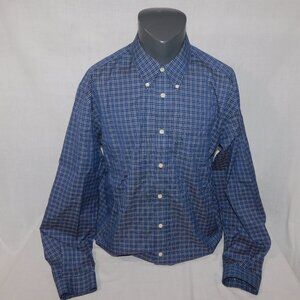Eddie Bauer Mens TXL Tall XL Blue white Plaid long Sleeve Button Front Shirt